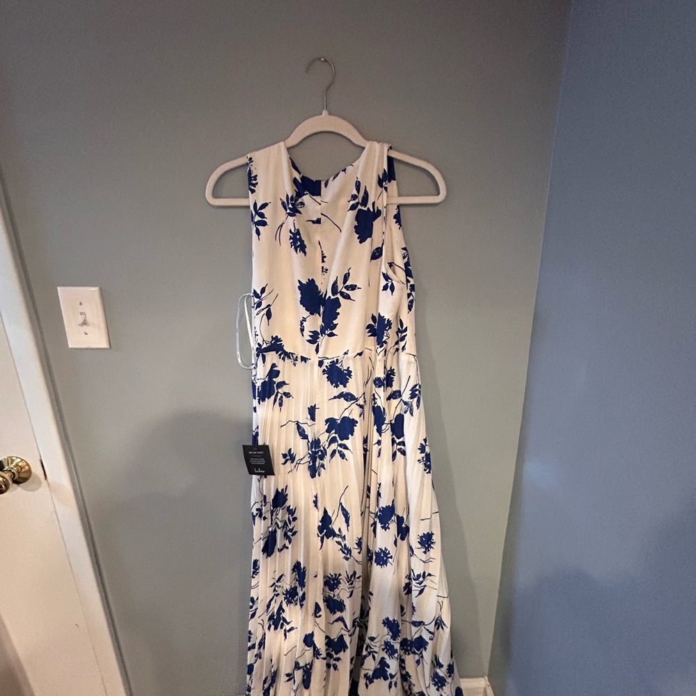 Lulu's White Maxi Dress with Blue Floral Print